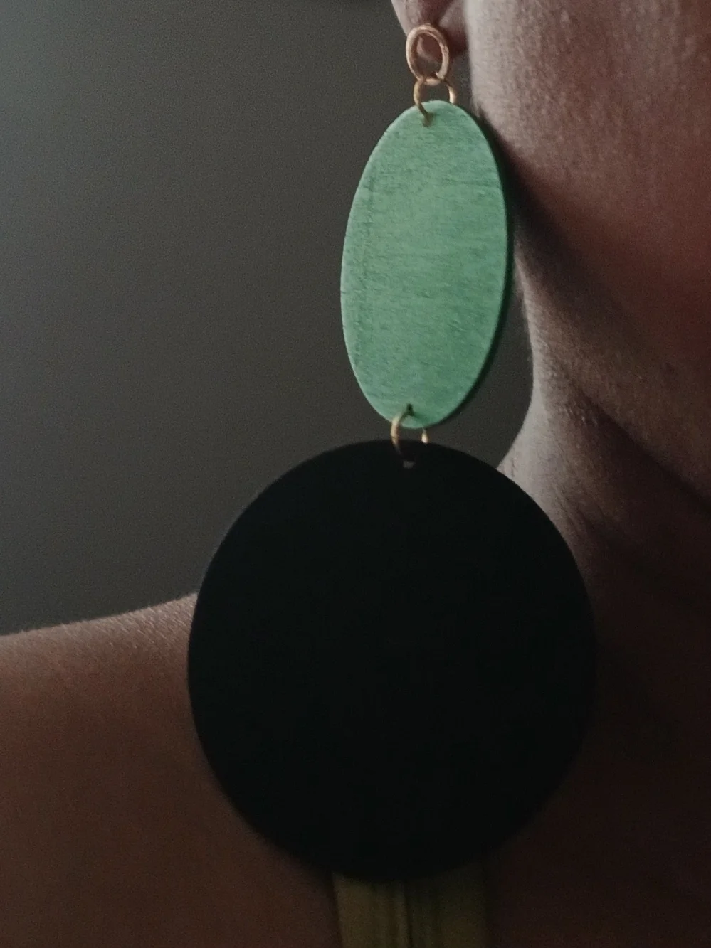 Green and Black Double Disc Drop Earrings